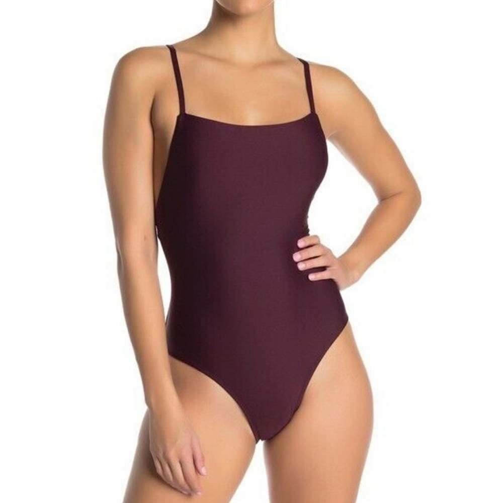 Free Press | Maroon Square Neck Lined One Piece Swimsuit Size XL